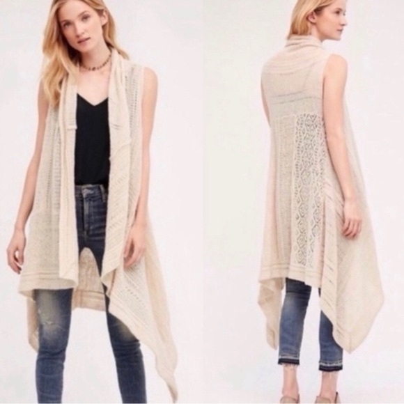 Anthropologie Cream Sleeveless Cardigan - Picture 1 of 9